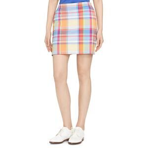 Polo Golf Ralph Lauren Plaid Stretch Cotton Skort Orange Blue Zip Pockets Sz 0